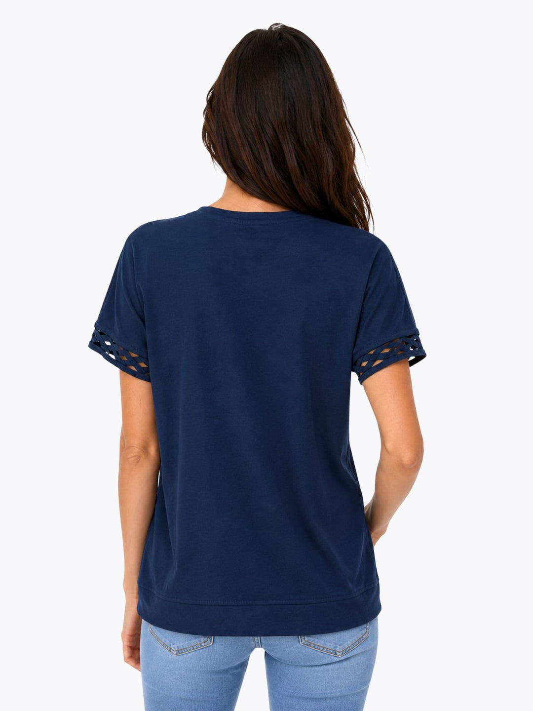 T-Shirt Damen Glitzersteine Flechtdetails Lettering-Print