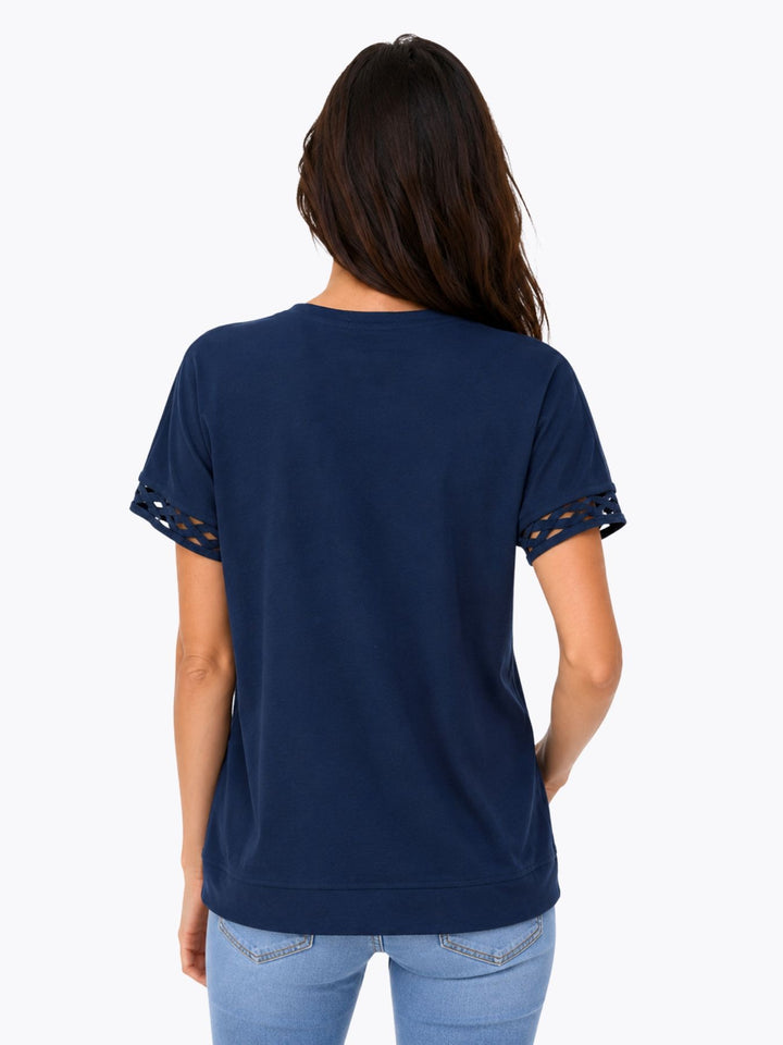 T-Shirt Damen Glitzersteine Flechtdetails Lettering-Print