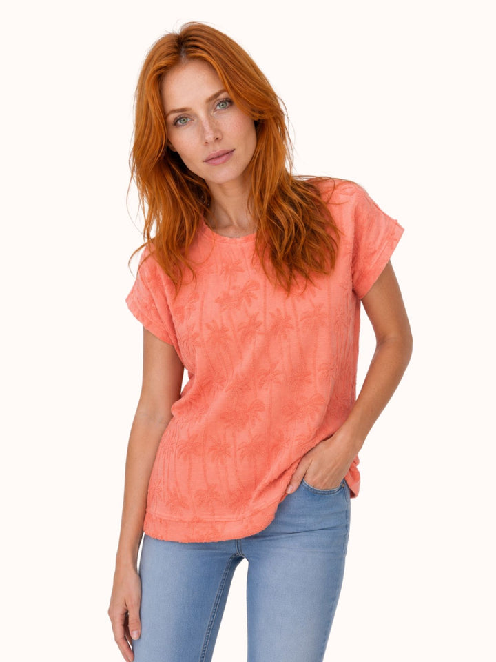 T-Shirt Damen Palmenmuster Strucktur