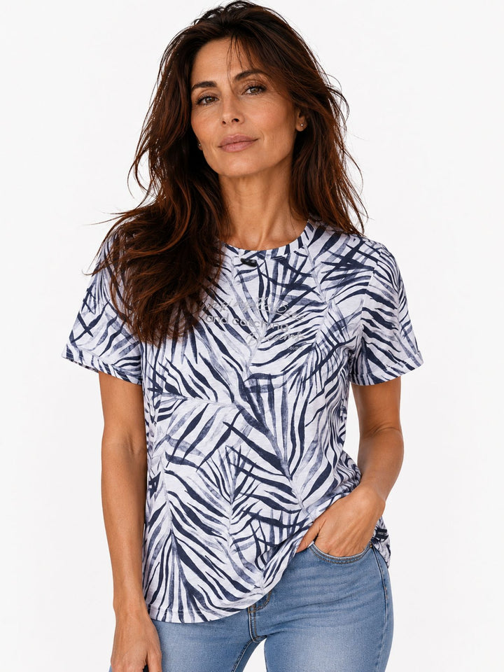 T-Shirt Damen Comfort-Sleeve Allover-Palmen-Print