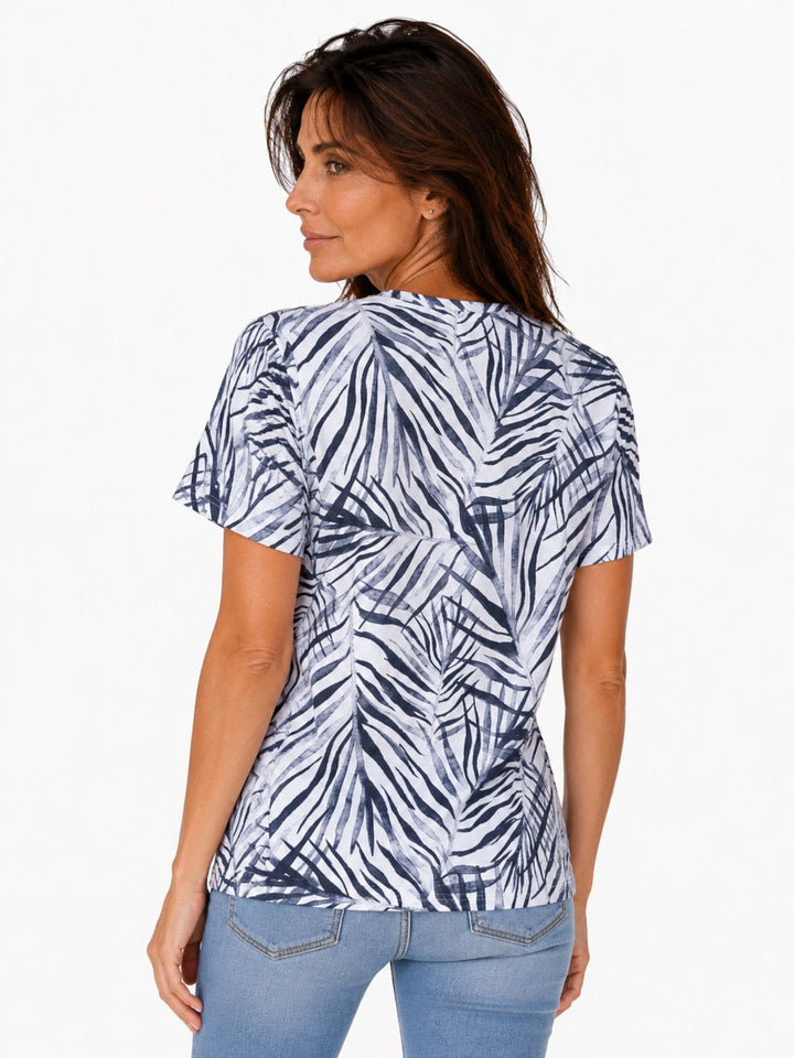 T-Shirt Damen Comfort-Sleeve Allover-Palmen-Print