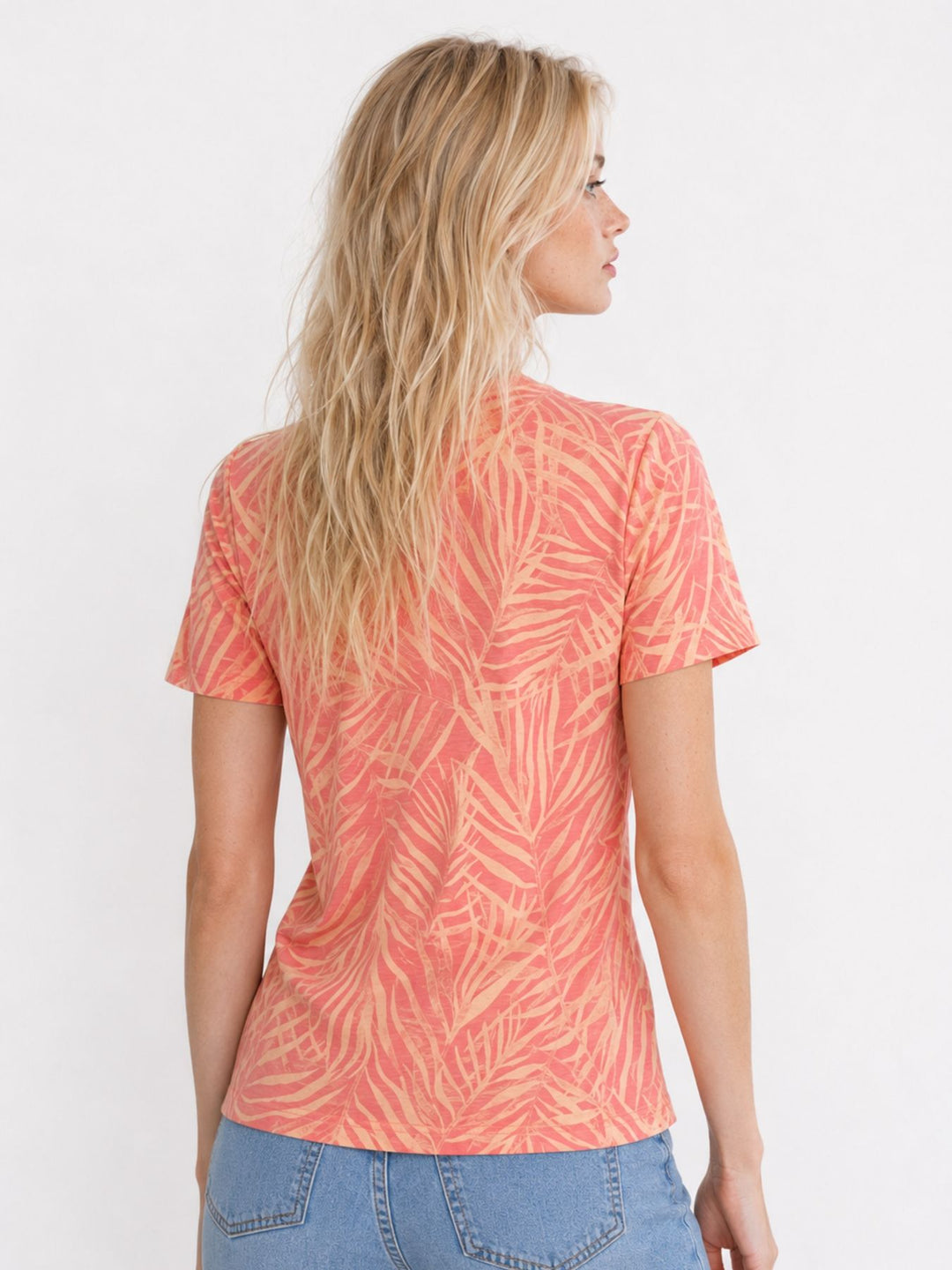T-Shirt Damen Comfort-Sleeve Allover-Palmen-Print
