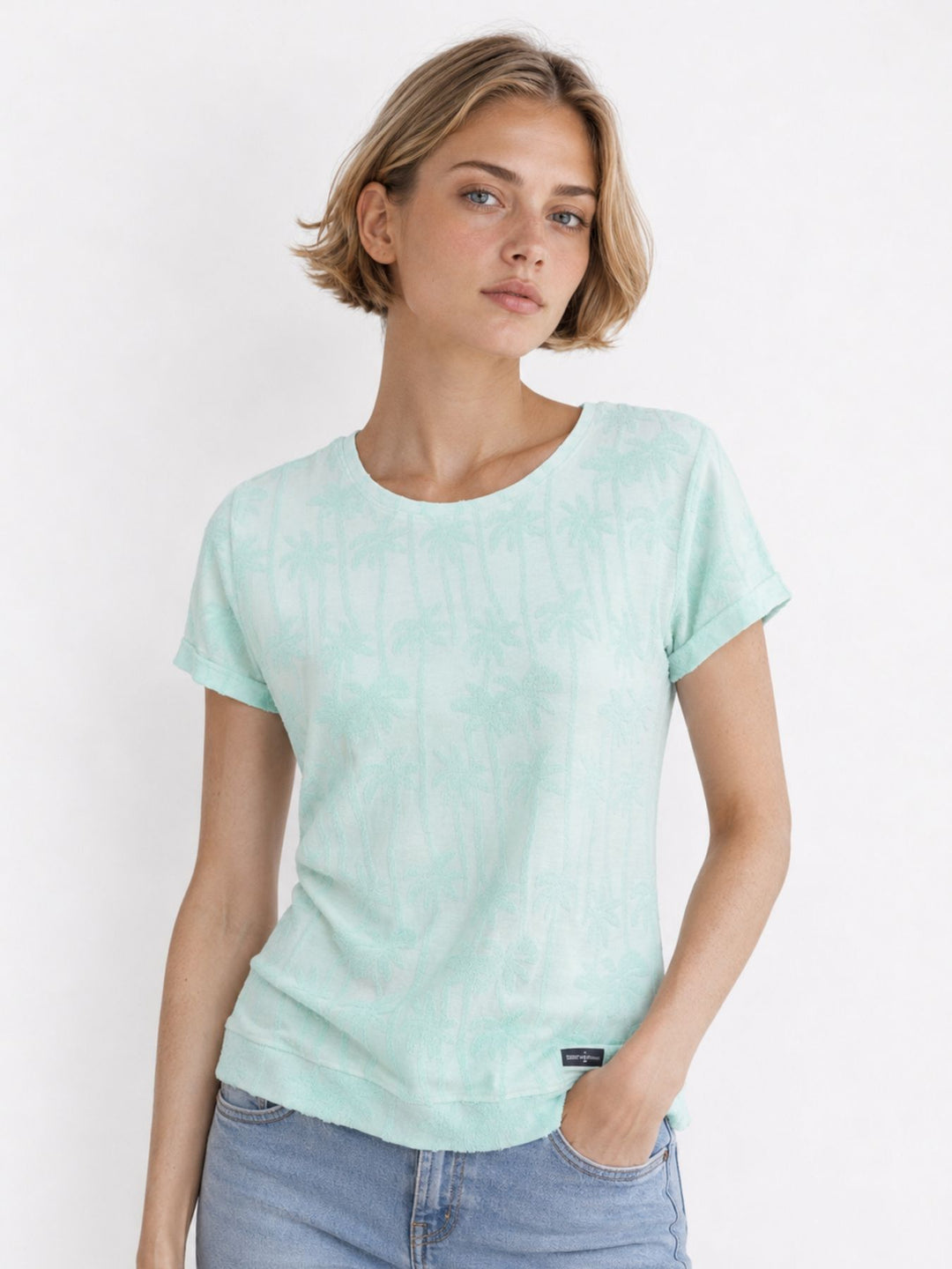 T-Shirt Damen Palmenmuster Strucktur