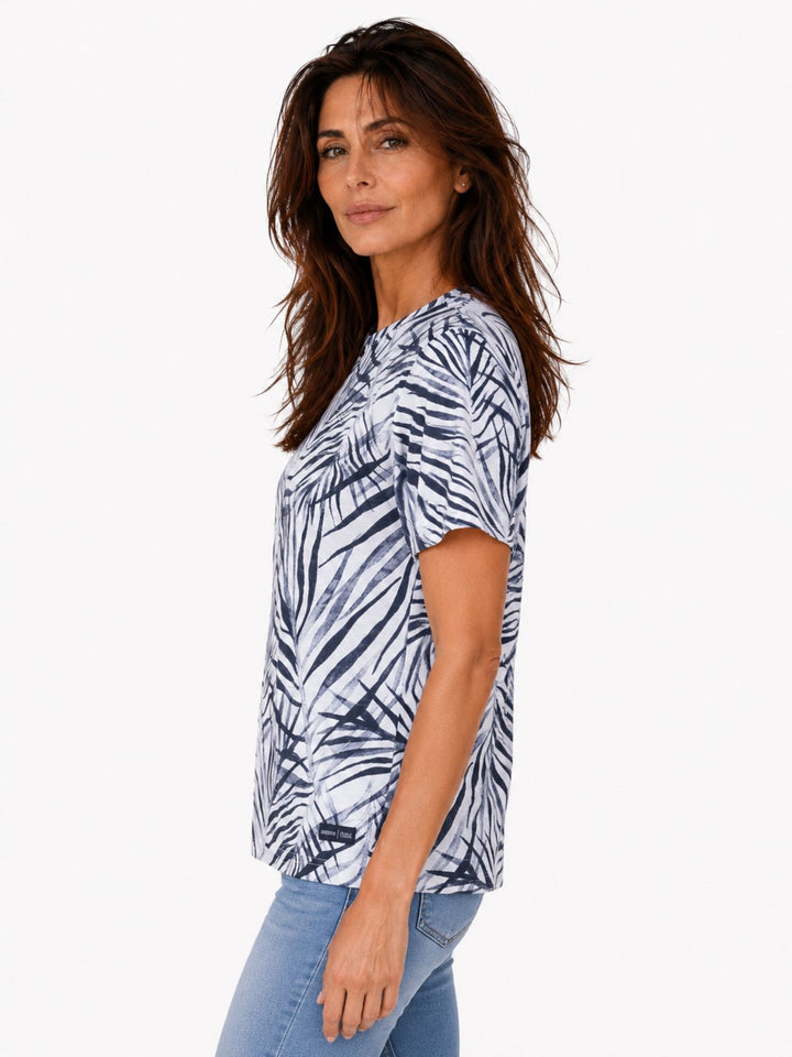T-Shirt Damen Comfort-Sleeve Allover-Palmen-Print