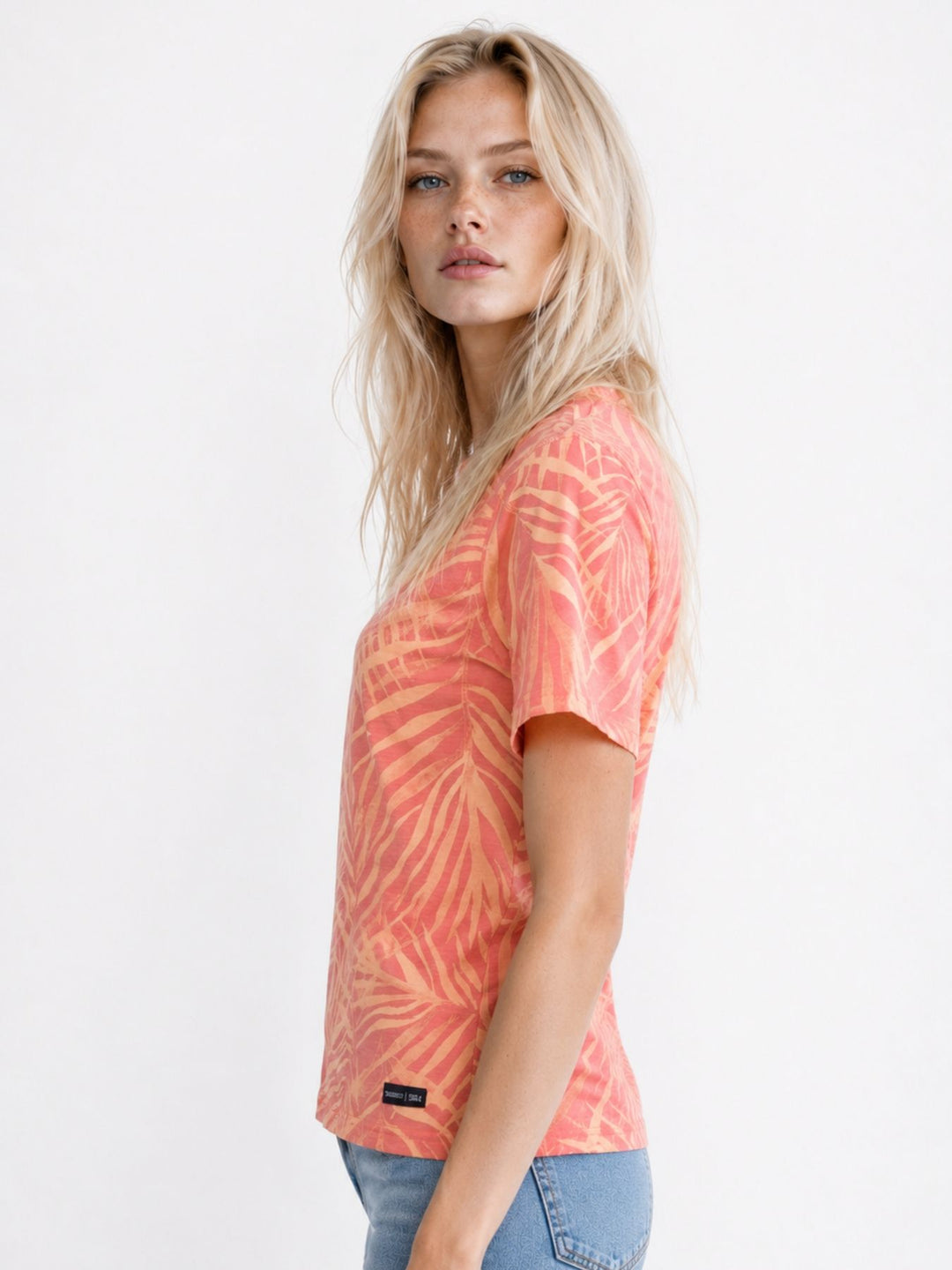 T-Shirt Damen Comfort-Sleeve Allover-Palmen-Print