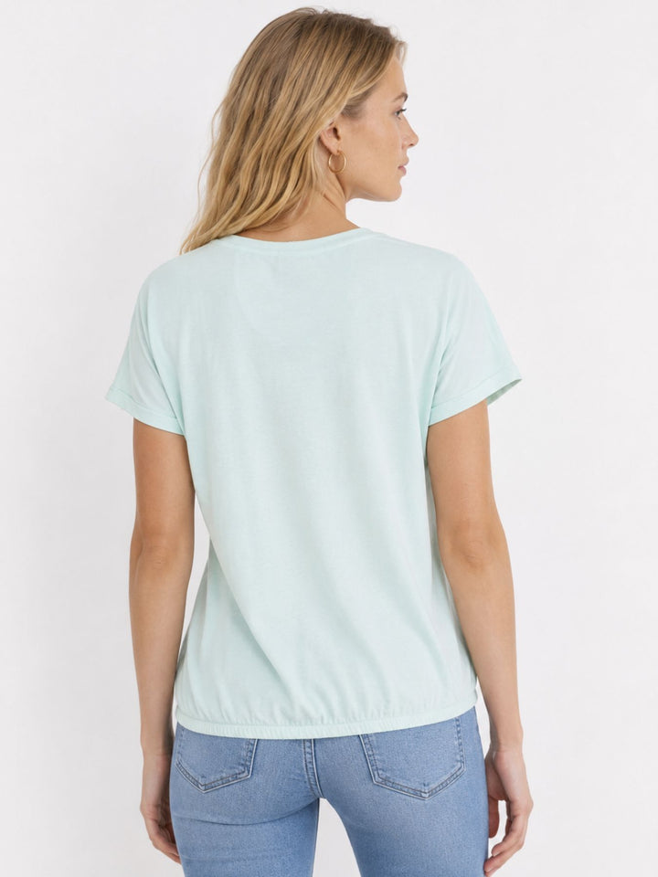T-Shirt Damen Gummibund Frontdruck und Pailletten