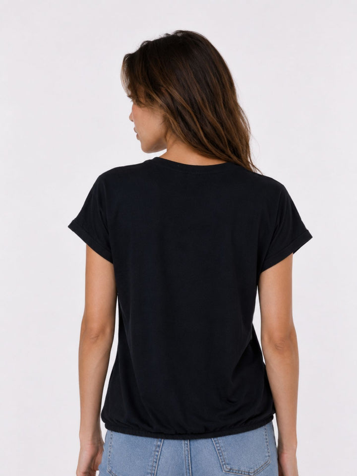 T-Shirt Damen Gummibund Frontdruck und Pailletten