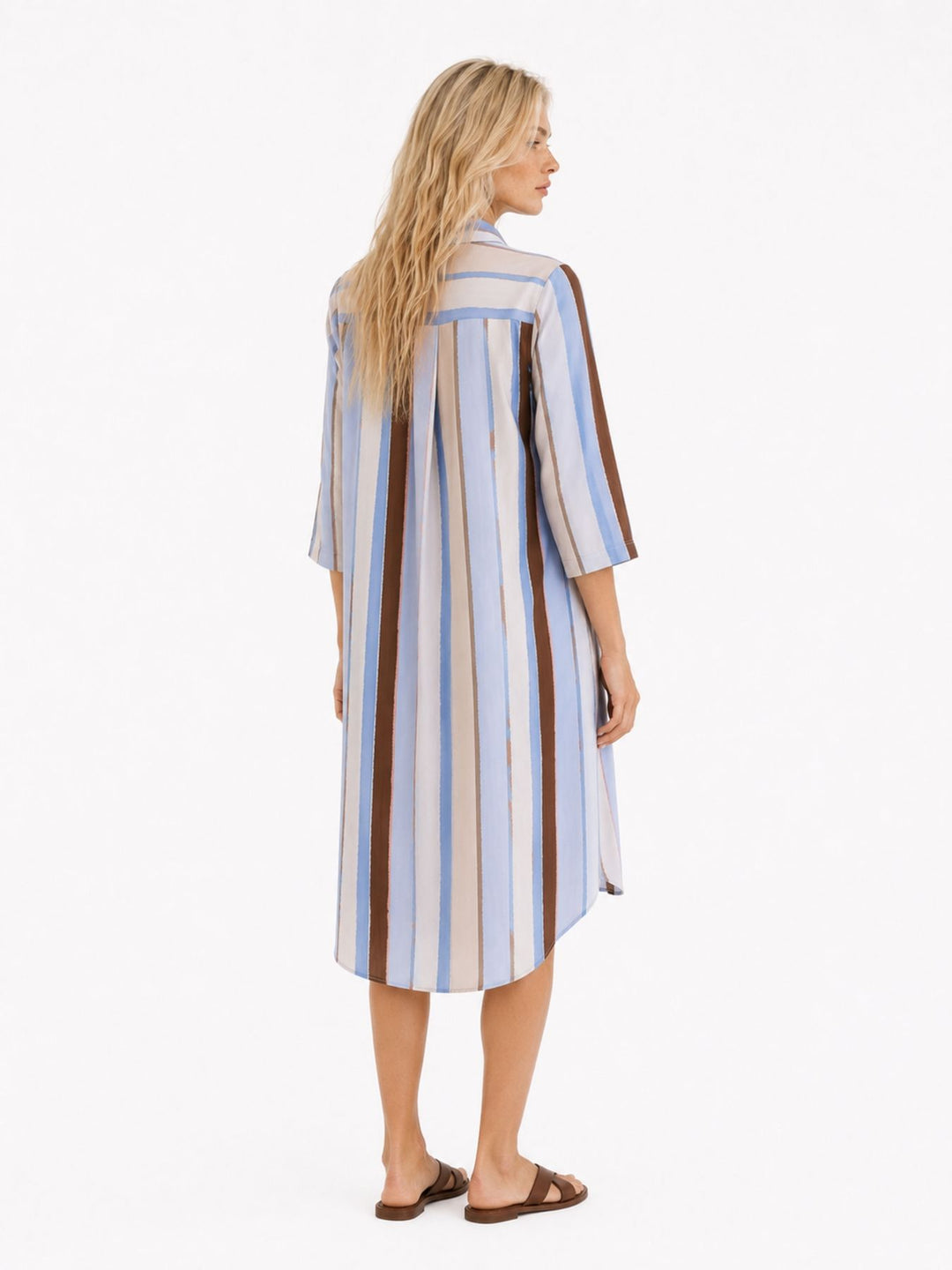 Kleid Damen Polokragen AOP Streifen