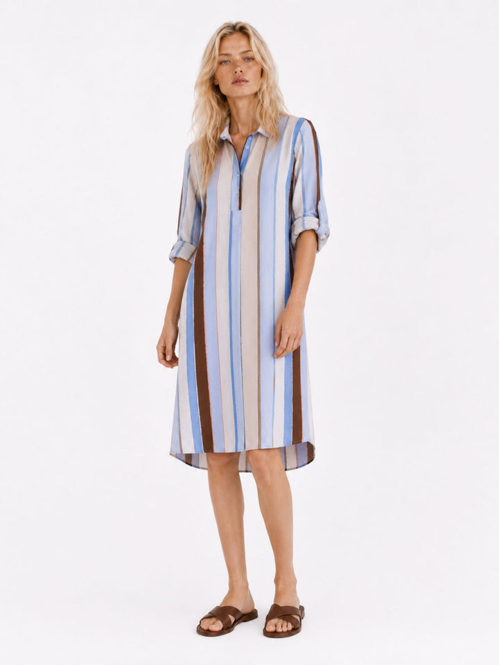 Kleid Damen Polokragen AOP Streifen