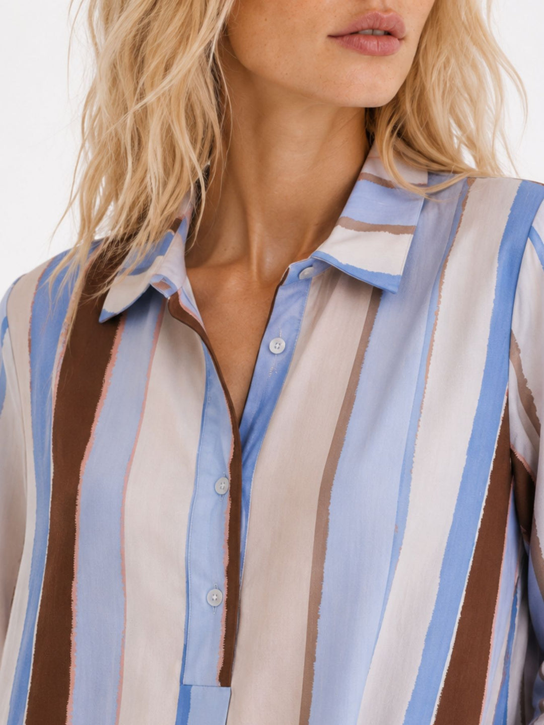Kleid Damen Polokragen AOP Streifen