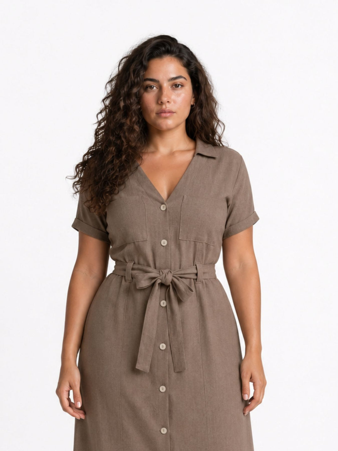 ONLSIESTA SS LIN BL SHIRT DRESS PNT Walnut