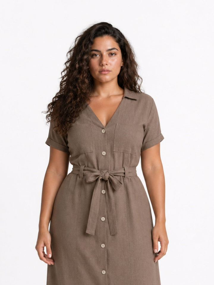 ONLSIESTA SS LIN BL SHIRT DRESS PNT Walnut