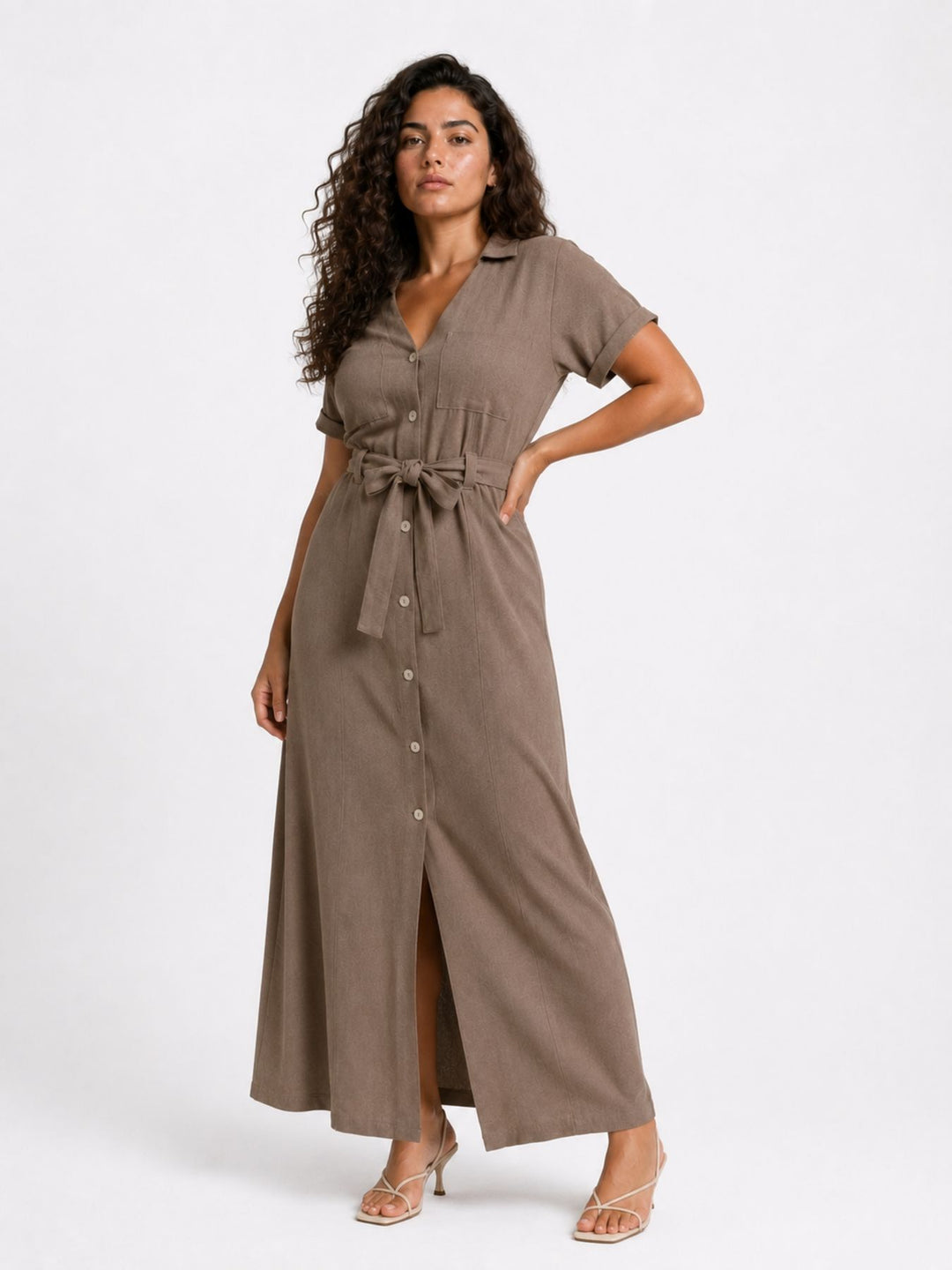 ONLSIESTA SS LIN BL SHIRT DRESS PNT Walnut