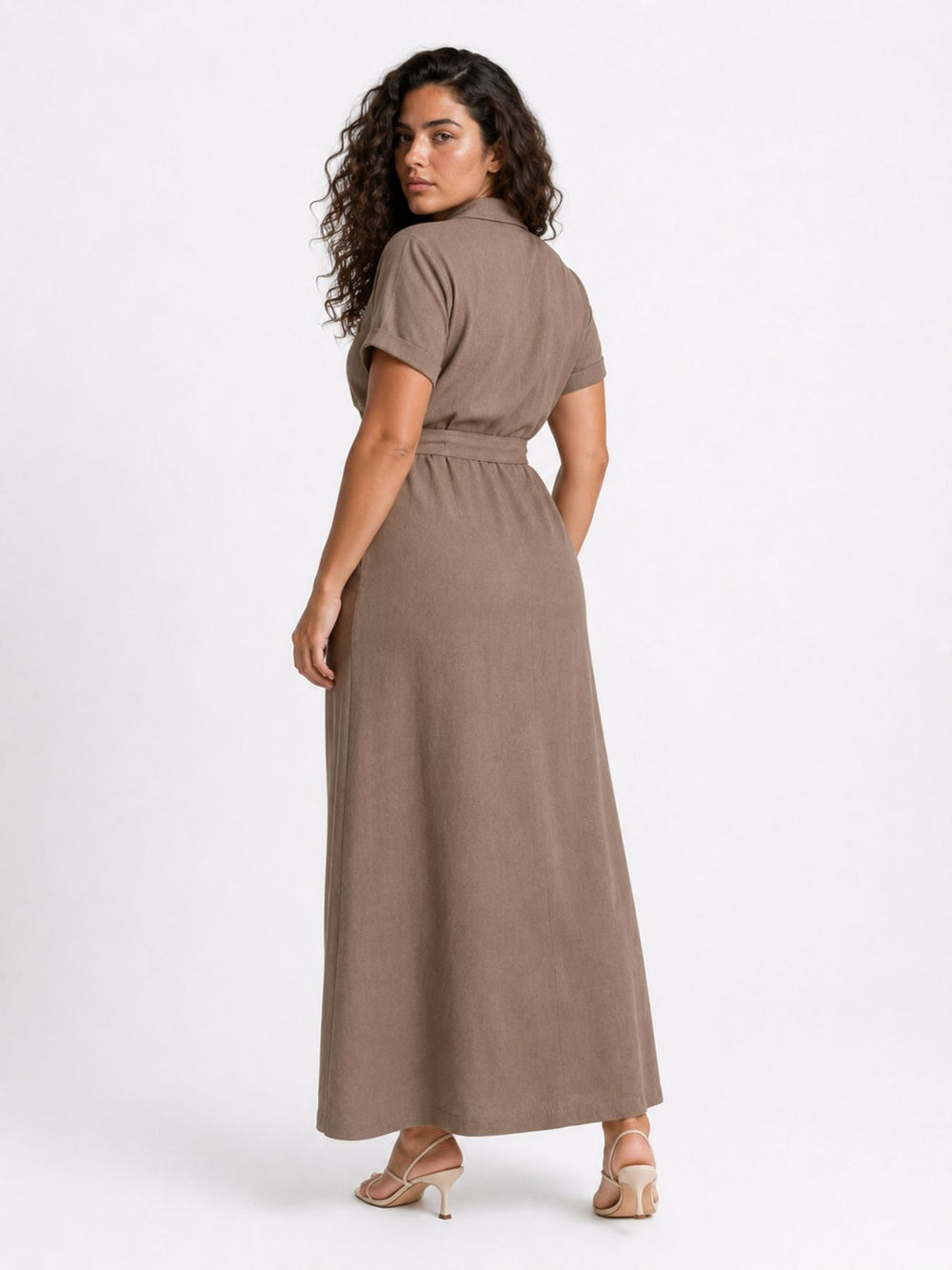 ONLSIESTA SS LIN BL SHIRT DRESS PNT Walnut