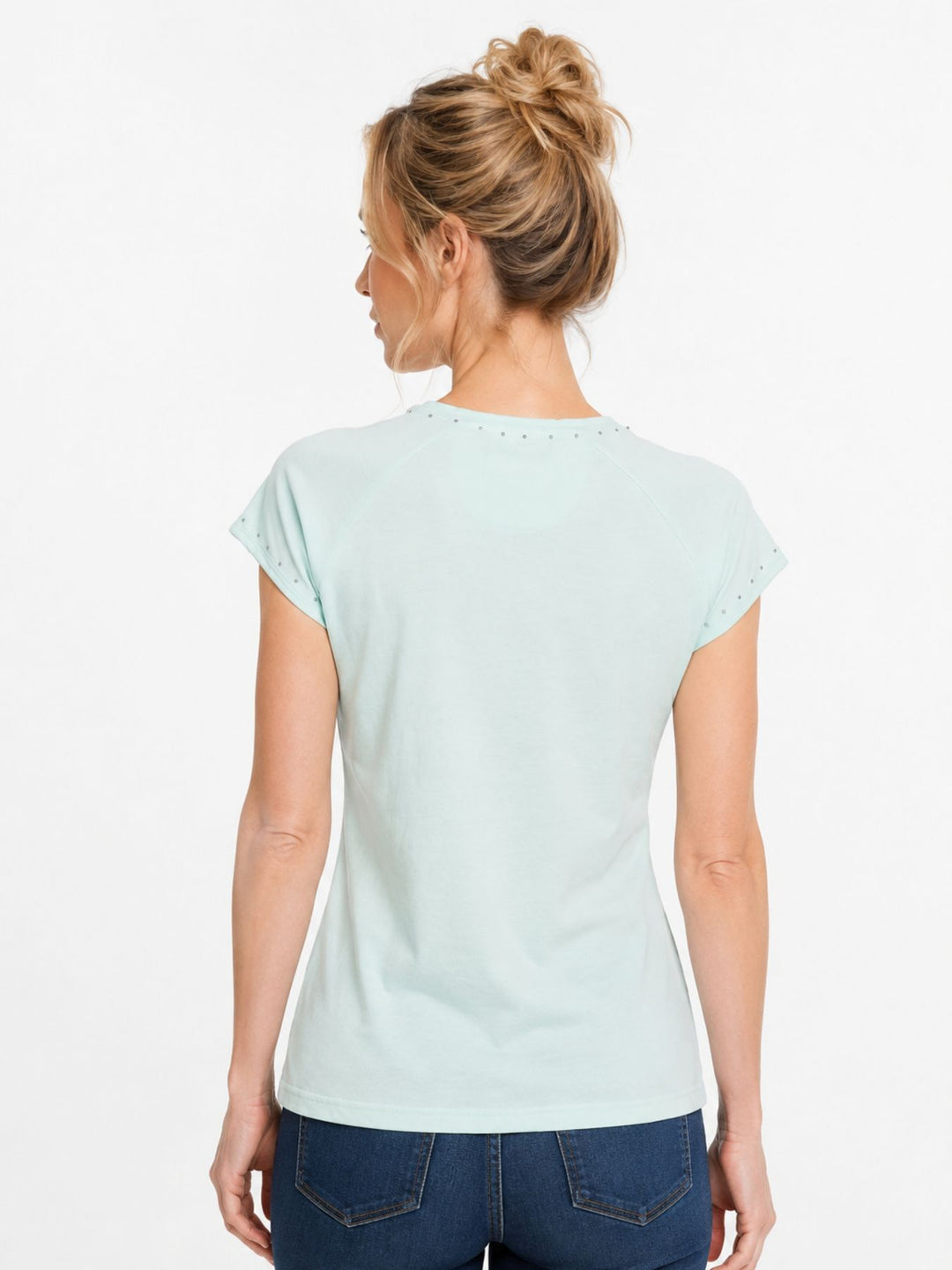 T-Shirt Damen Raglanärmel Stickerei Druck Strass