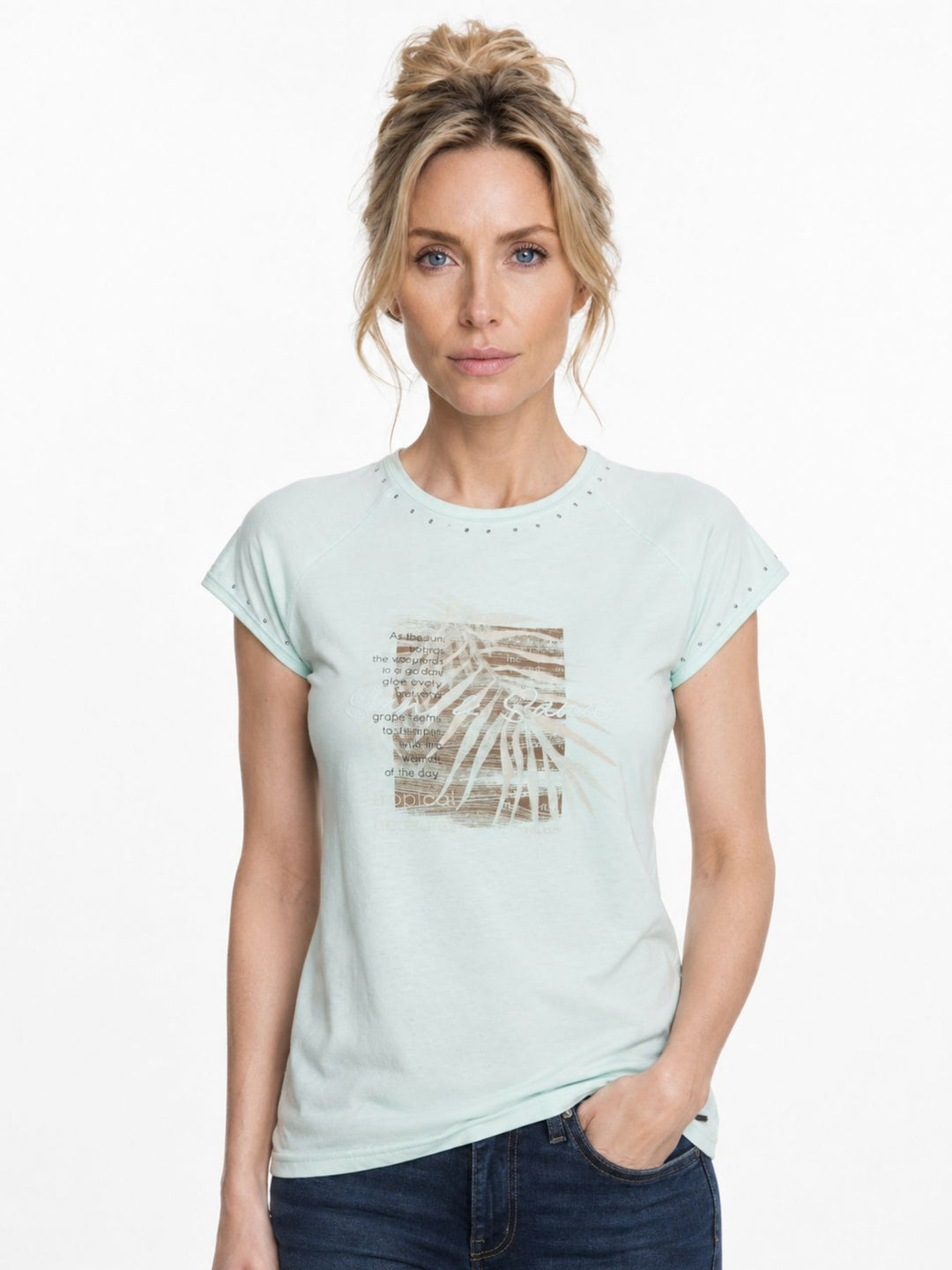T-Shirt Damen Raglanärmel Stickerei Druck Strass