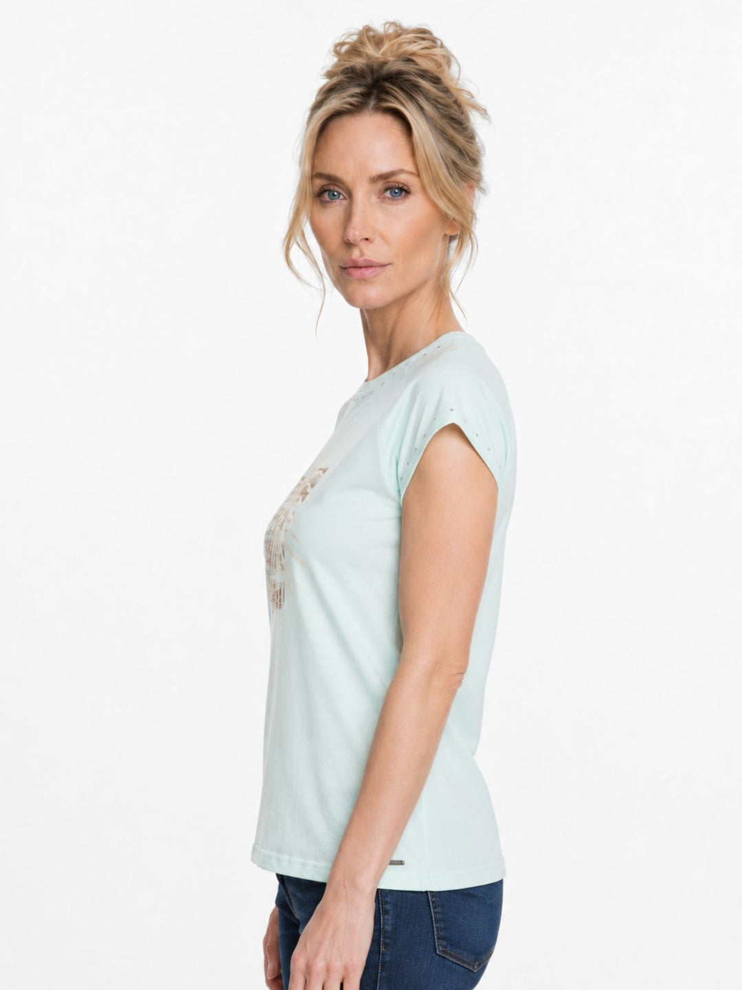 T-Shirt Damen Raglanärmel Stickerei Druck Strass