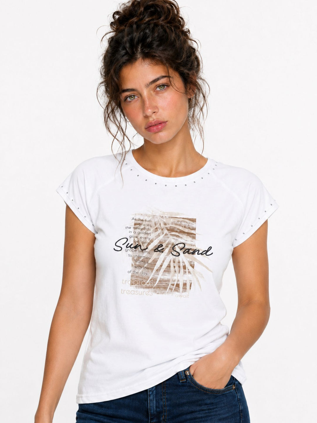 T-Shirt Damen Raglanärmel Stickerei Druck Strass