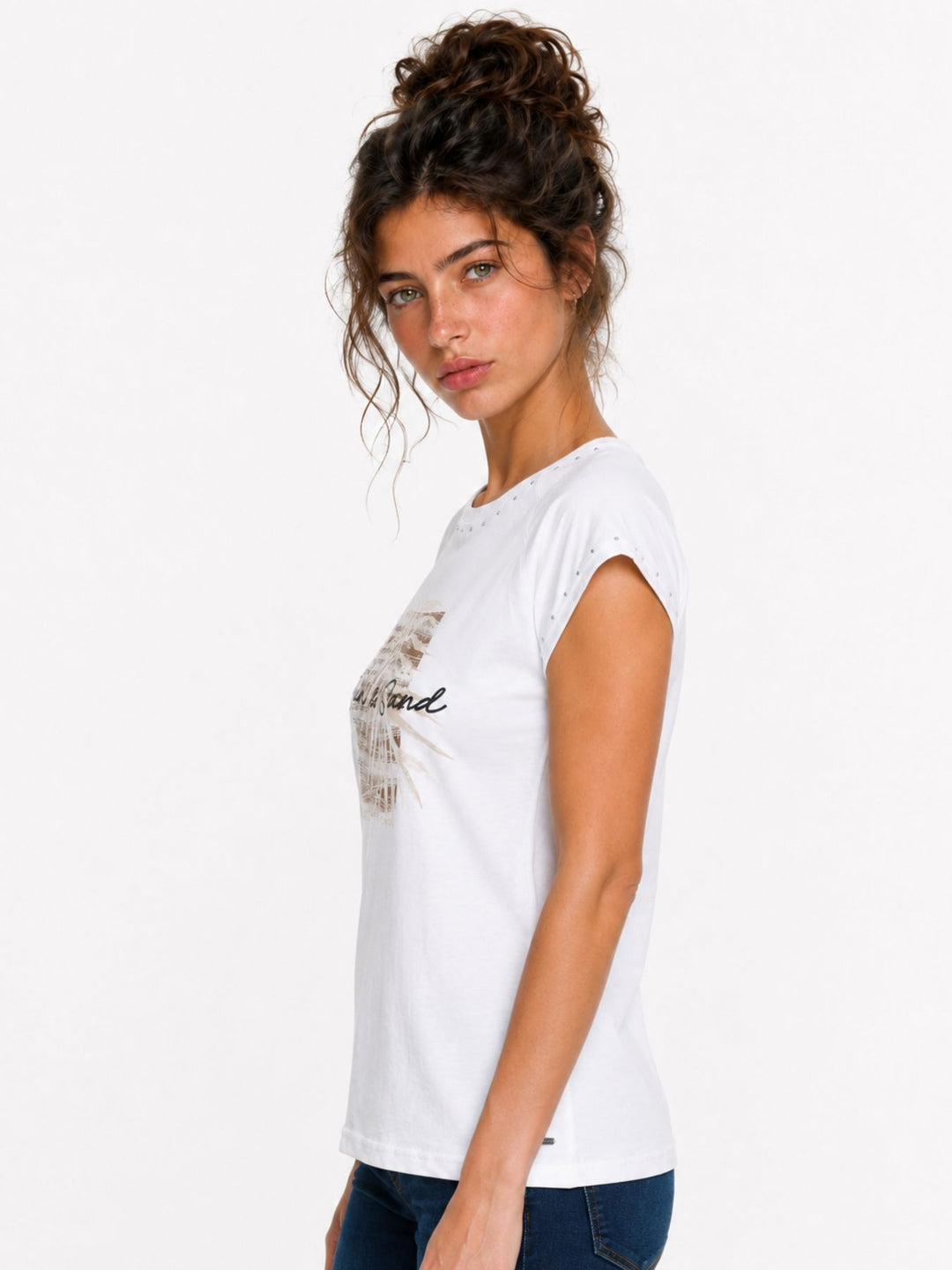 T-Shirt Damen Raglanärmel Stickerei Druck Strass