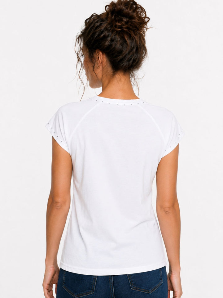 T-Shirt Damen Raglanärmel Stickerei Druck Strass