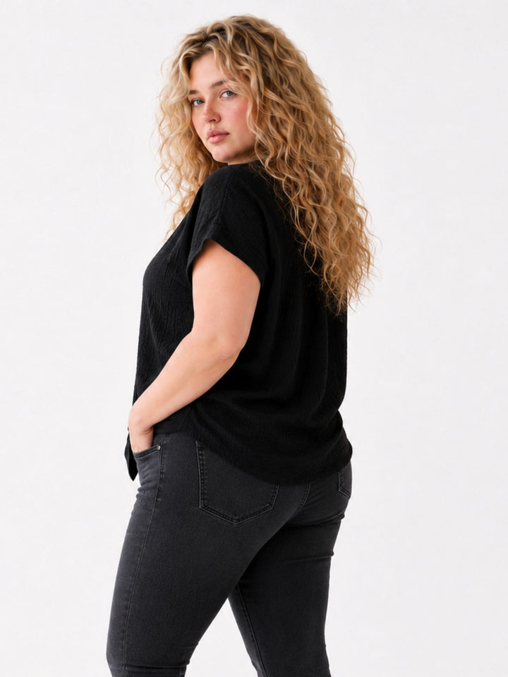 Bluse Damen Crinkle Knopfleiste