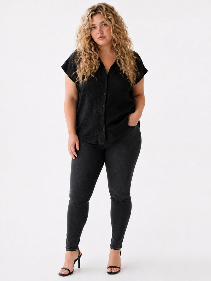 Bluse Damen Crinkle Knopfleiste