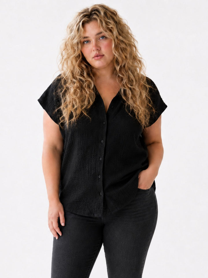 Bluse Damen Crinkle Knopfleiste