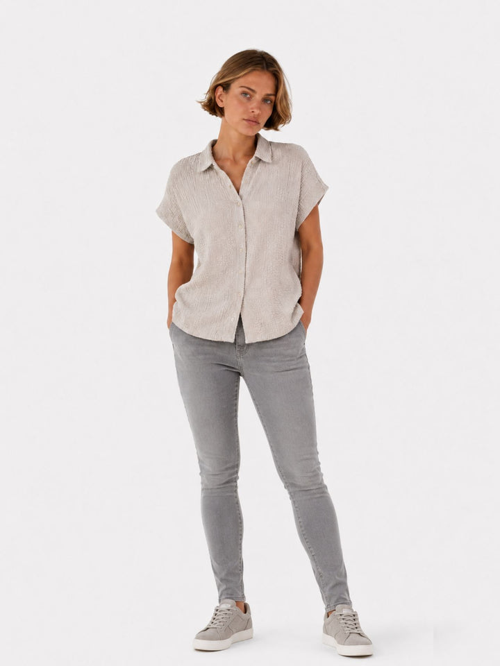 Bluse Damen Crinkle Knopfleiste