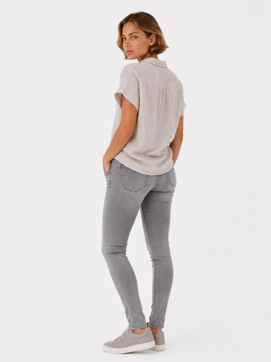 Bluse Damen Crinkle Knopfleiste