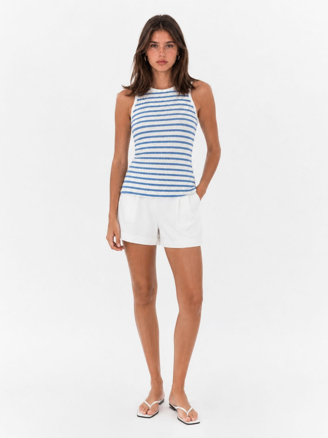 Top Damen Crinkle SL C TP Be44a blue stripe