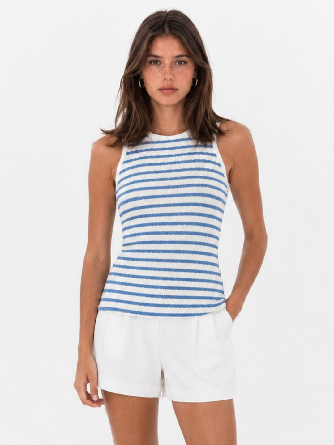 Top Damen Crinkle SL C TP Be44a blue stripe