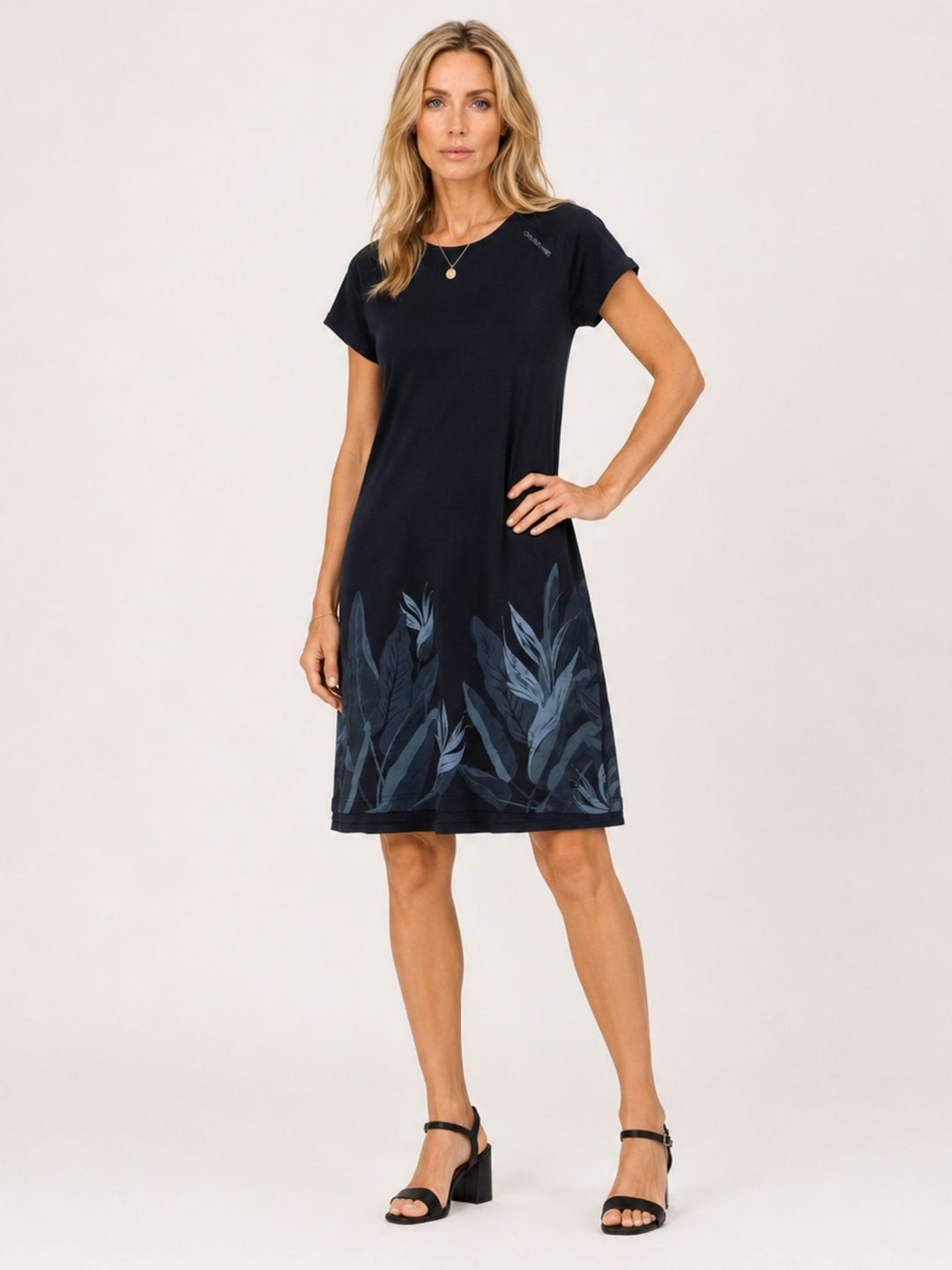 Kleid Damen kurz Blätterprint