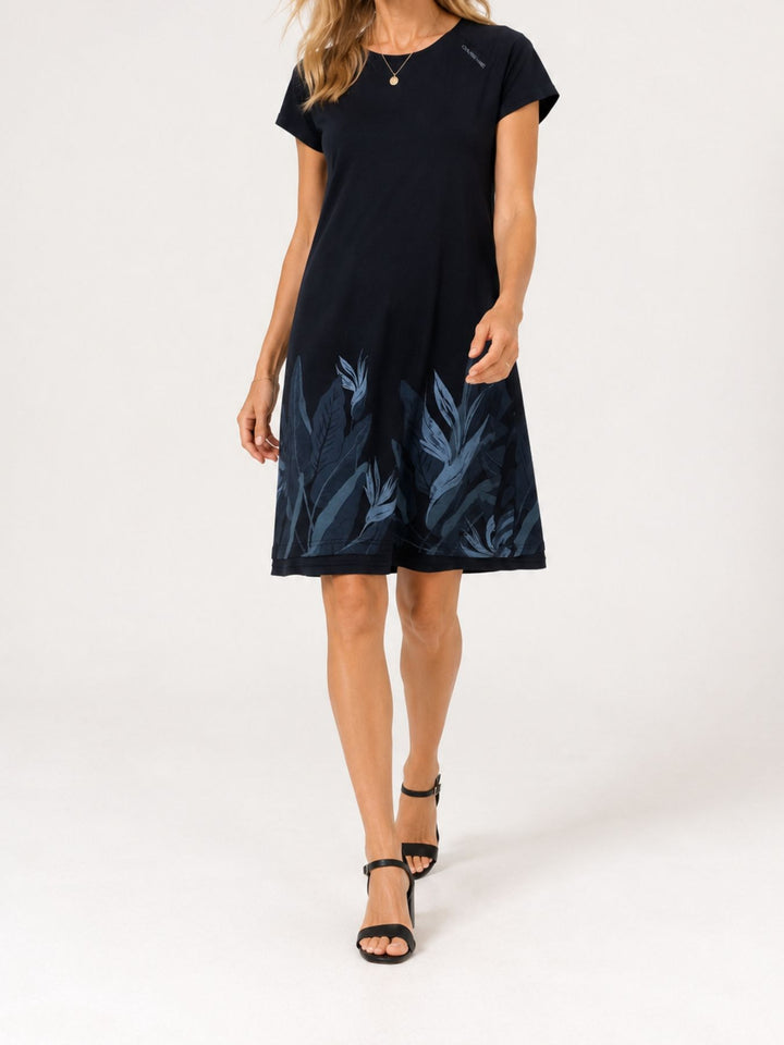 Kleid Damen kurz Blätterprint