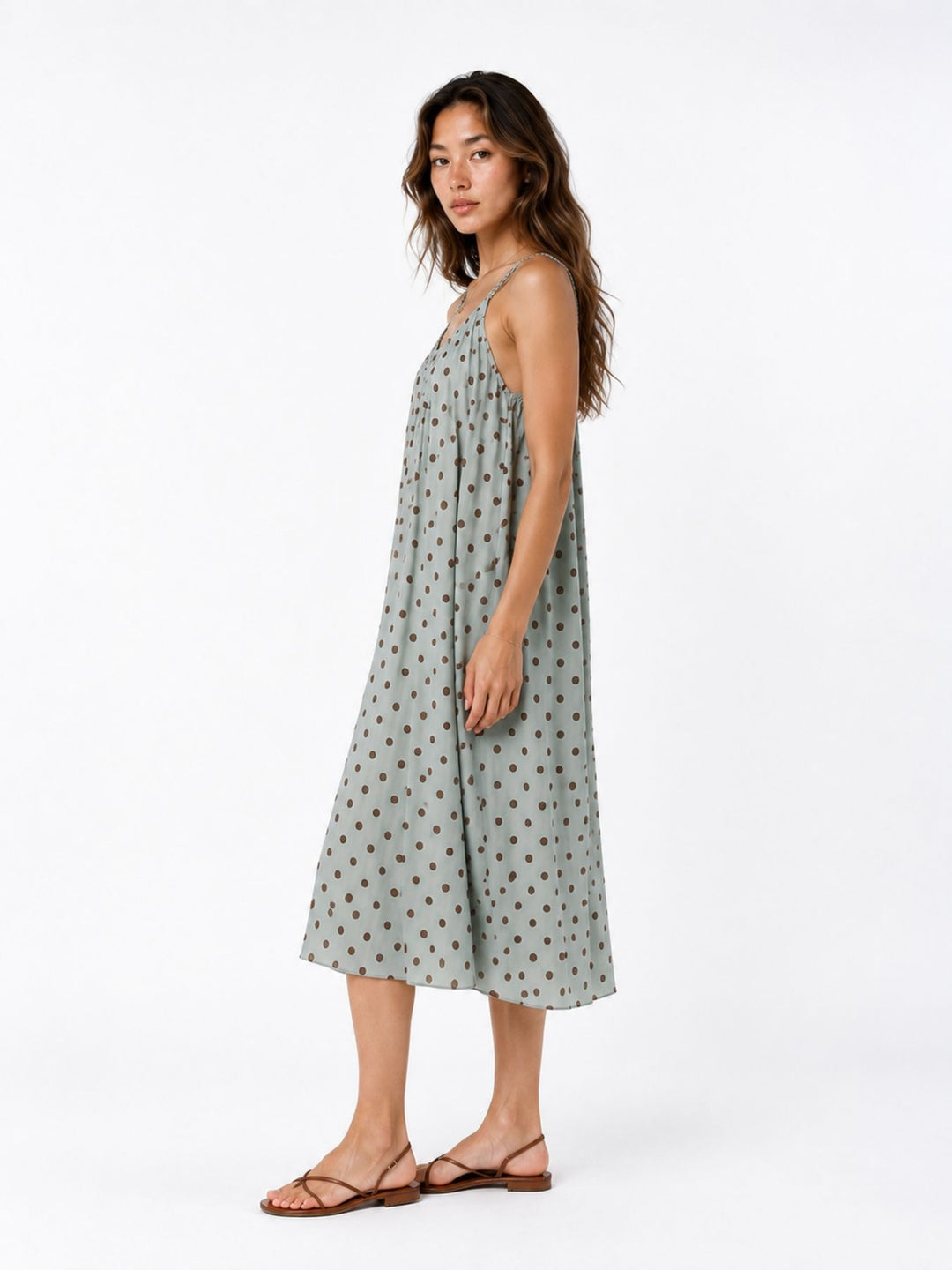 Kleid Midi schmale gelochtene Träger APO Punkte