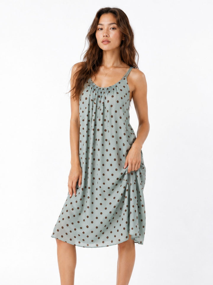 Kleid Midi schmale gelochtene Träger APO Punkte