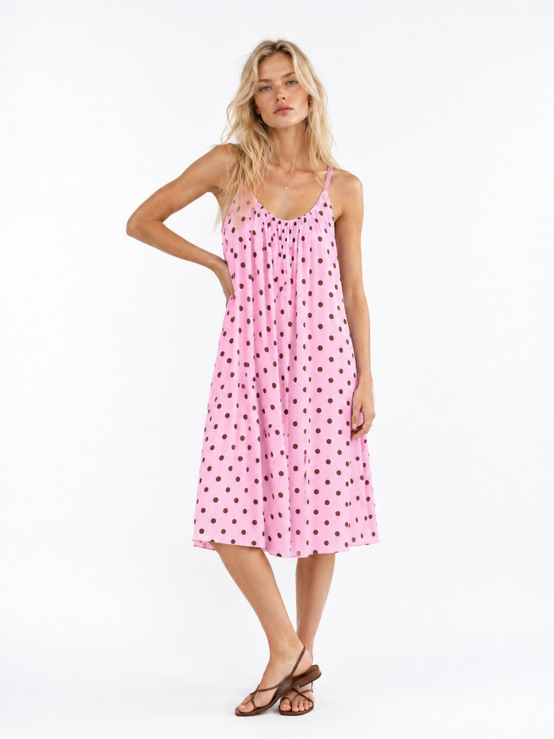 Kleid Midi schmale gelochtene Träger APO Punkte