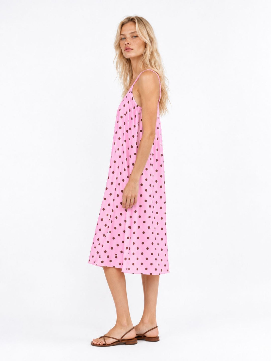 Kleid Midi schmale gelochtene Träger APO Punkte