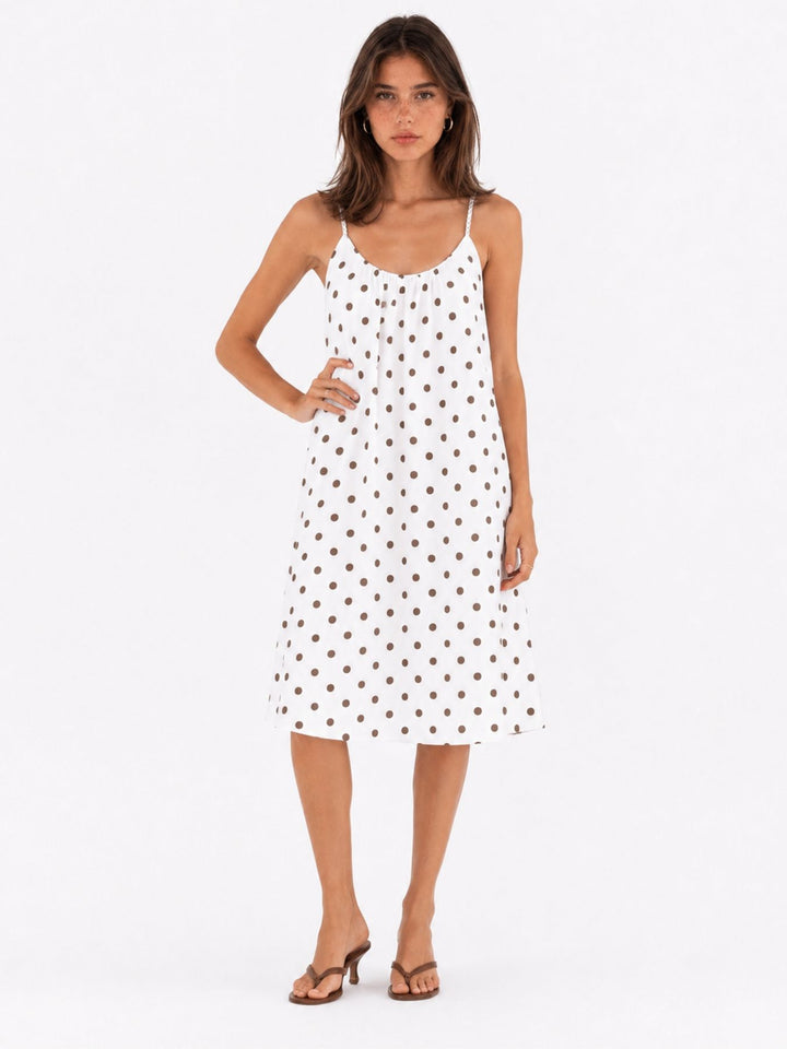 Kleid Midi schmale gelochtene Träger APO Punkte