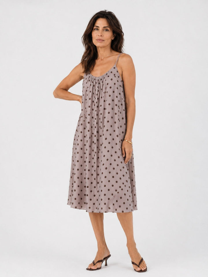 Kleid Midi schmale gelochtene Träger APO Punkte