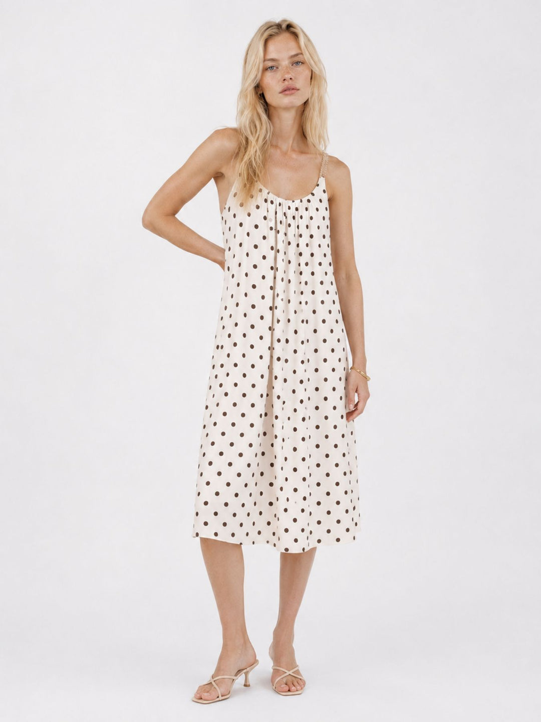 Kleid Midi schmale gelochtene Träger APO Punkte