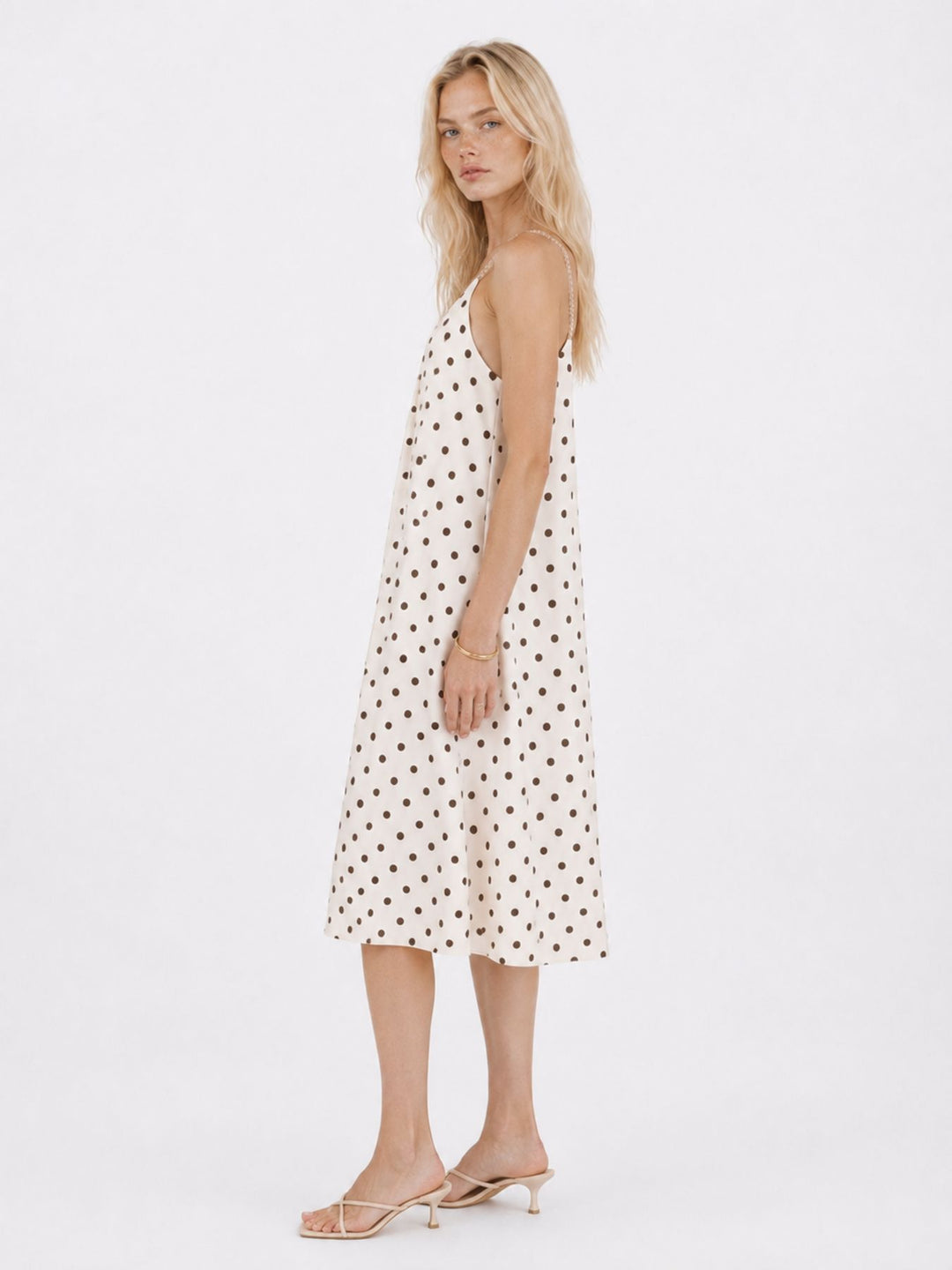 Kleid Midi schmale gelochtene Träger APO Punkte