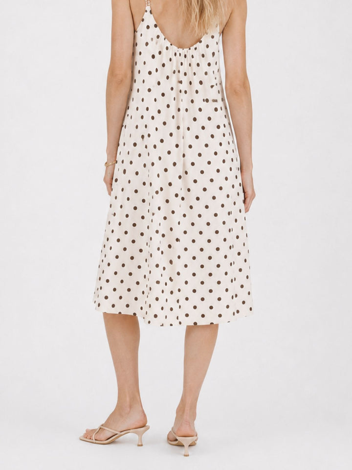 Kleid Midi schmale gelochtene Träger APO Punkte