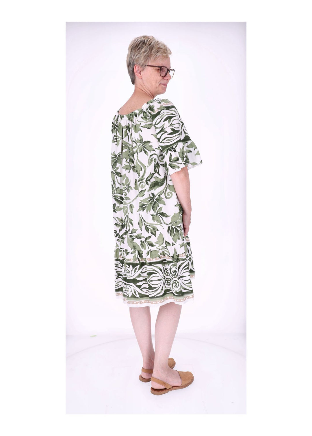 Stufen Kleid 1/2 Arm AOP Blätter