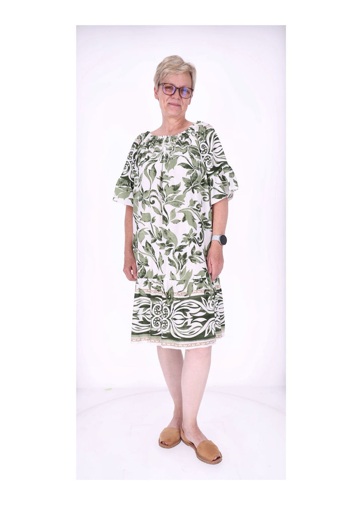 Stufen Kleid 1/2 Arm AOP Blätter