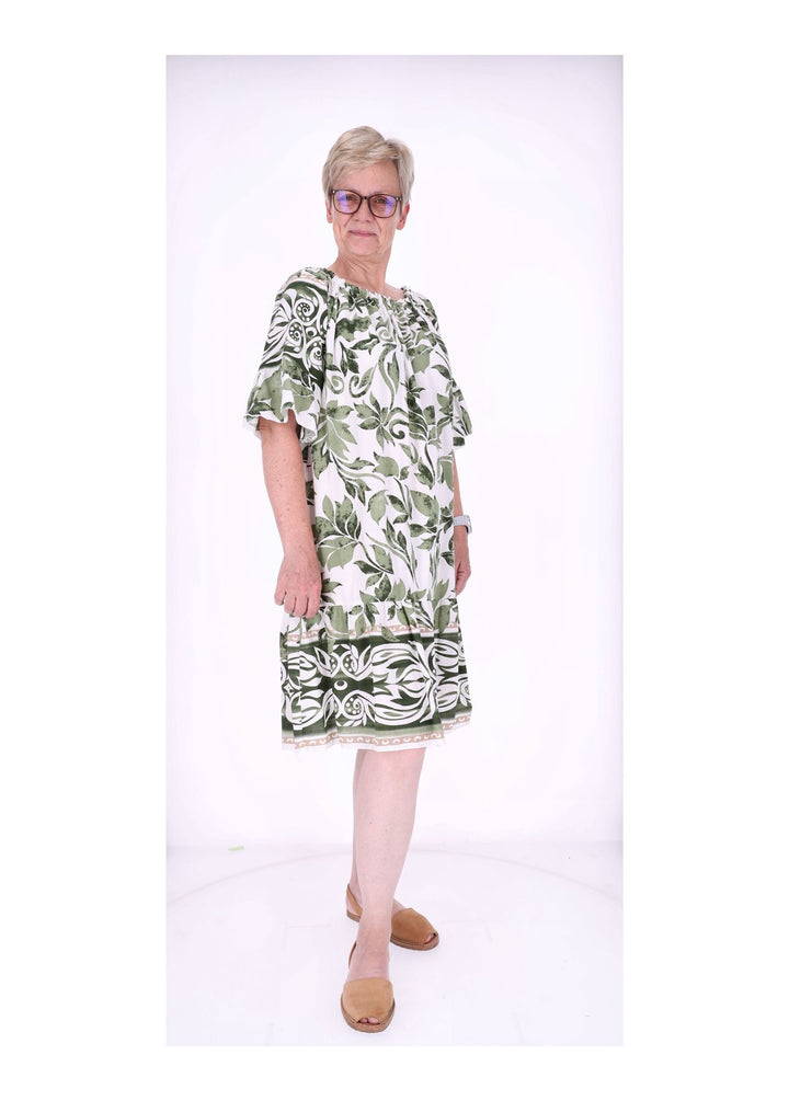 Stufen Kleid 1/2 Arm AOP Blätter