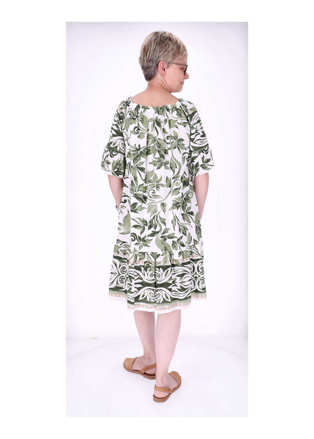 Stufen Kleid 1/2 Arm AOP Blätter