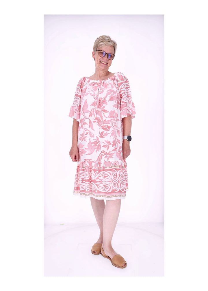 Stufen Kleid 1/2 Arm AOP Blätter