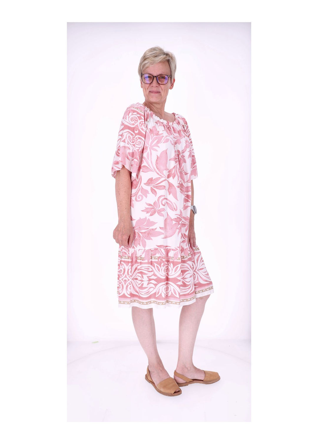 Stufen Kleid 1/2 Arm AOP Blätter