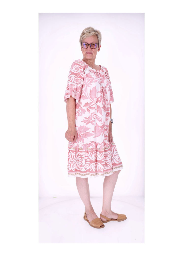 Stufen Kleid 1/2 Arm AOP Blätter