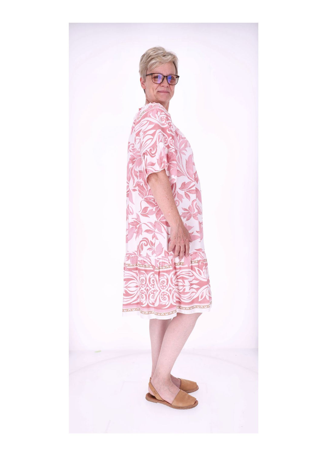 Stufen Kleid 1/2 Arm AOP Blätter